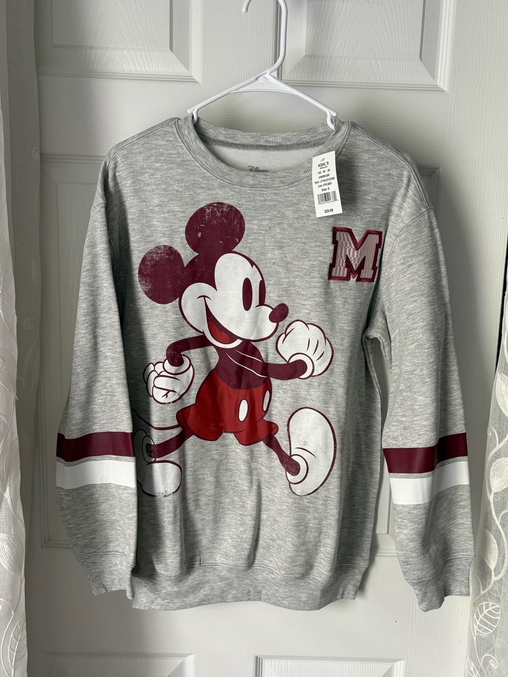 New Disney Juniors' Collegiate Mickey Cotton Crewneck Sweatshirt oversized sz S